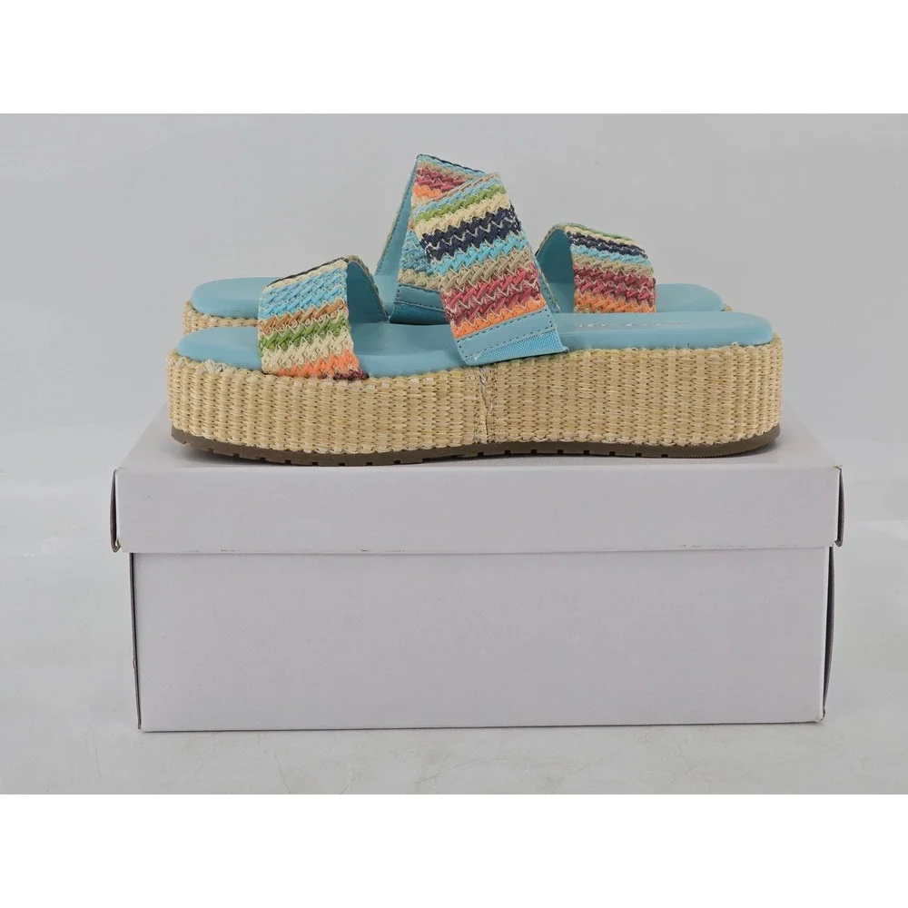 Marc Fisher Pelma Platform Sandal Womens 8 Light Blue Multi Woven - New